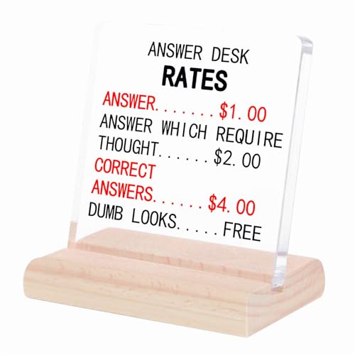 Funny Acrylic Desk Plaque - Answer Desk Rates Office Decor