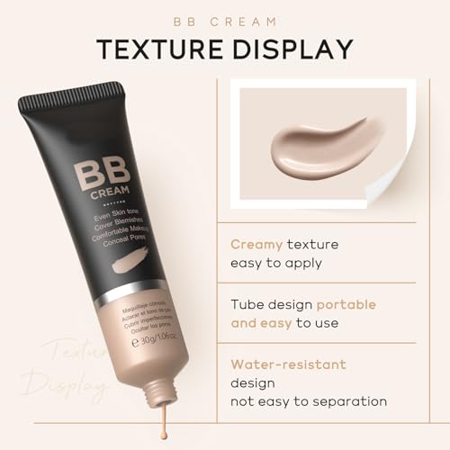 Easilydays Hydrating BB Cream Tinted Moisturizer, Full-Coverage Foundation & Concealer, Ivory