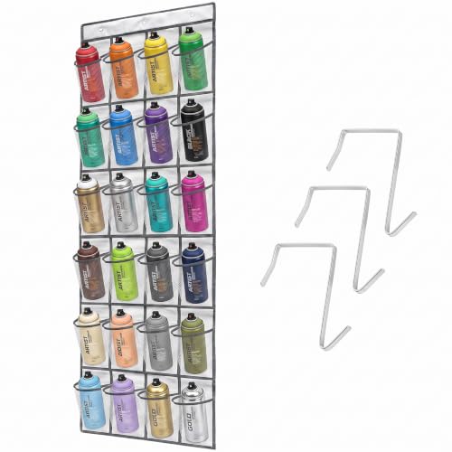 TidyMaster Wall Mounted Metal Spray Paint Storage Rack - Grey3hook, Holds 24 Cans