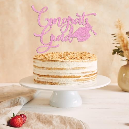 Congrats Grad Cake Topper for 2025 Graduation Parties - Pink