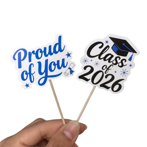 ALISSAR Blue Graduation Cupcake Toppers 36-Pack Class of 2026 Decorations