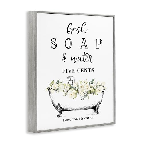 Stupell Industries Fresh Soap And Water Bath Tub Bathroom Design Framed Giclee Art Design By Artist Lettered and Lined