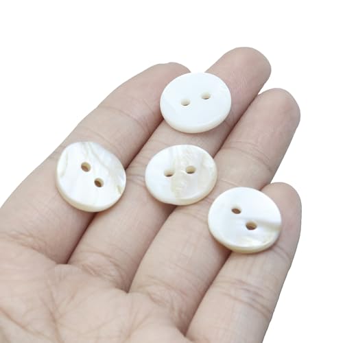 Semetall 100pcs 15mm Mother of Pearl Buttons - White Shell Buttons 2-Hole