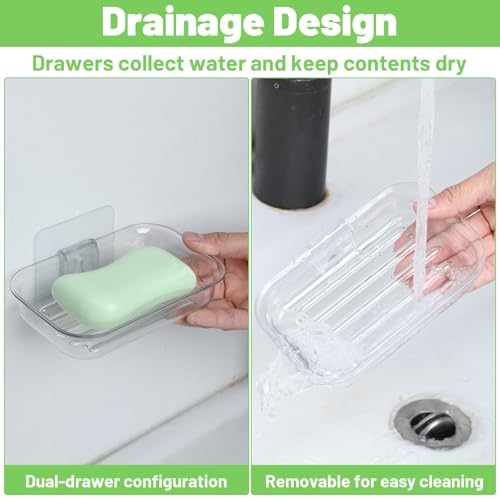 Wall-Mounted Clear Soap Dish with Self-Draining Design