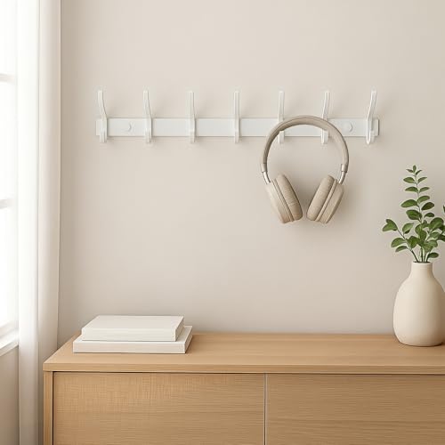 LONGstar 17-Inch Matte White 7-Hook Wall-Mounted Coat Rack