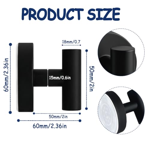 Matte Black Suction Cup Hooks - 2Pcs Waterproof Towel Holders