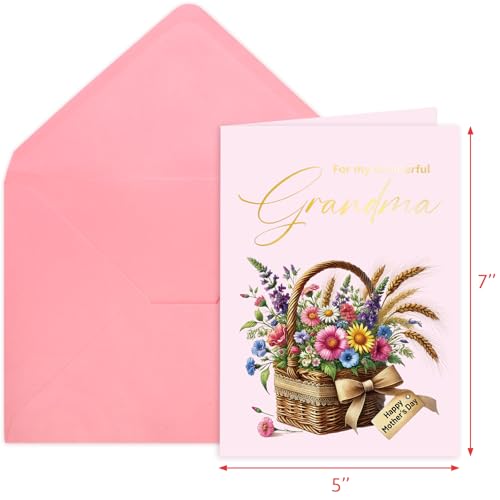 Happy Mother's Day Card for Grandma with Envelope - 5x7