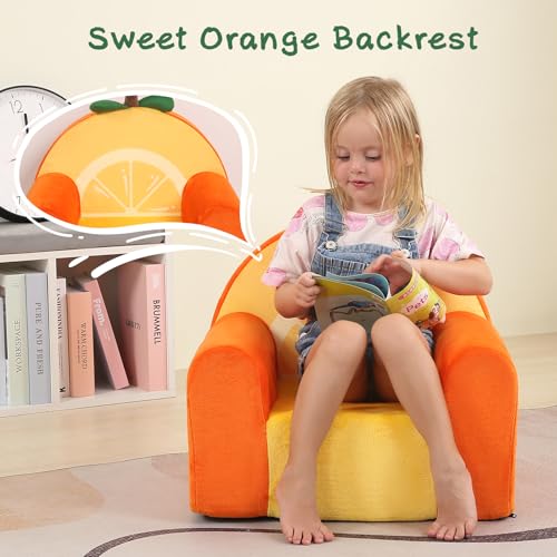 MOMCAYWEX Comfy Cute Toddler Chair, Soft Kids Couch with High Density Foam, Toddler Reading Chair, Orange