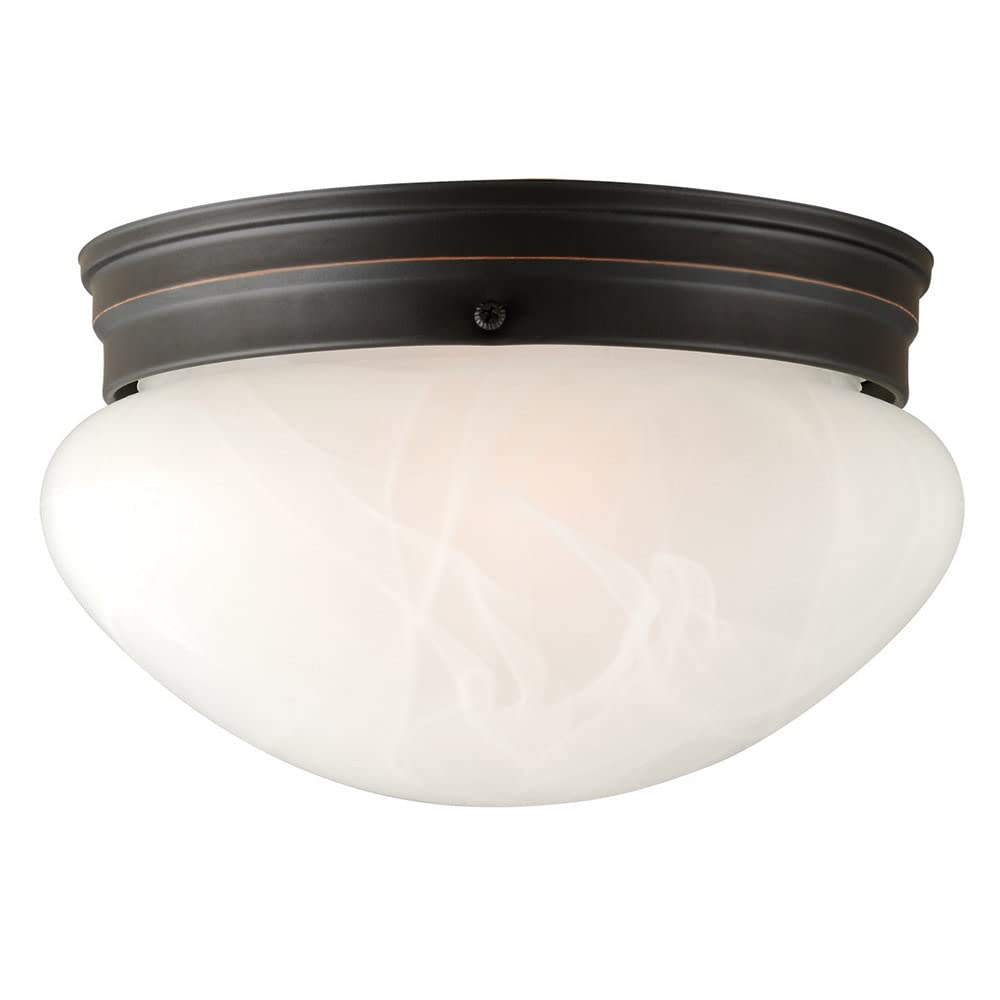 Design House Millbridge Dome 9-1/4 Inch Diameter Indoor Ceiling Light Fixture, for Bedroom, Hallway, Closet & Dining Room, Alabaster Glass, Oil Rubbed Bronze, 514539