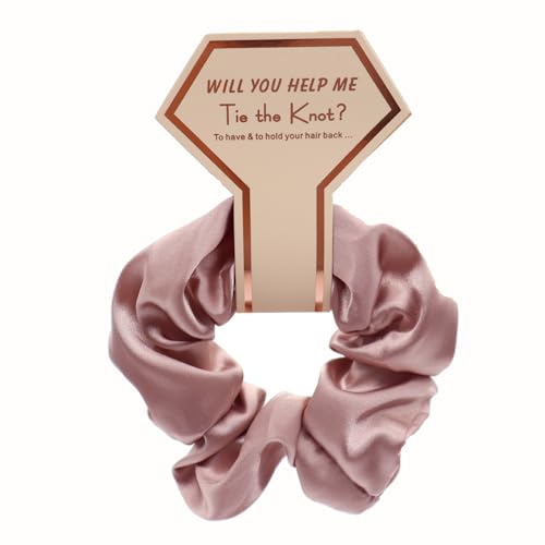 Satin Bridesmaid Scrunchies Rose Gold Hair Ties Set of 6