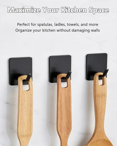 EDMILE Black Self Adhesive Towel Hooks - Heavy Duty Waterproof 4 Pack