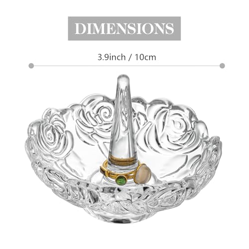 H&D Crystal Round Ring Holder Dish - 4 Inch Decorative Jewelry Tray