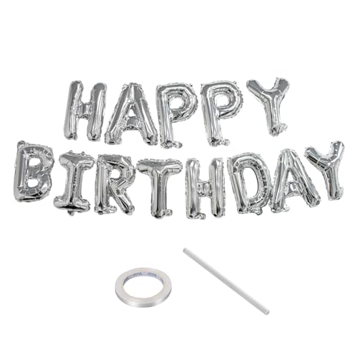 CARGEN 16-Inch Happy Birthday Balloons Banner - Silver Mylar Decor