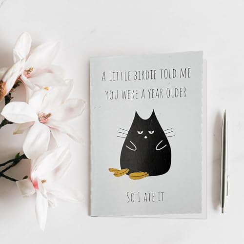 Funny Cat Birthday Card for Men and Women – Humorous Birdie Greeting