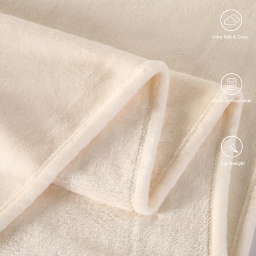 TASTHROW Creamwhite Plush Throw Blanket 50x60 | Cozy Flannel Fleece