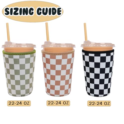 Haevola Checkered Set Reusable Insulated Neoprene Cup Sleeves for Cold Beverages, 22-24 oz