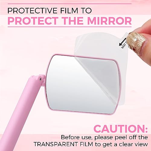 Miuffue Large Square Lash Mirror for Eyelash Extensions, 260° Rotating Folding Portable Tool, Pink