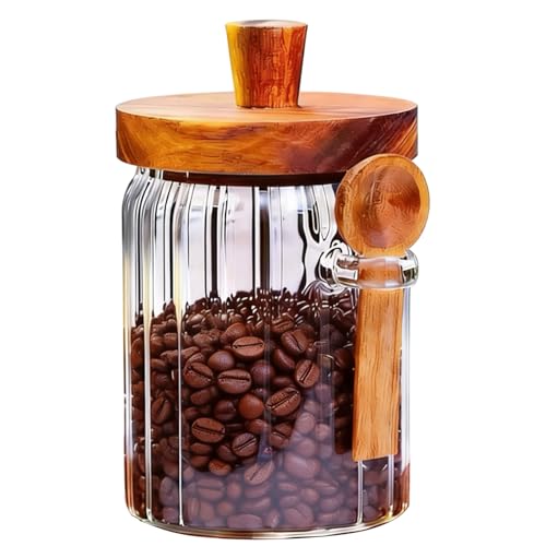 3DSKY 20.3 Oz Glass Coffee Canister with Wooden Lid and Matching Spoon