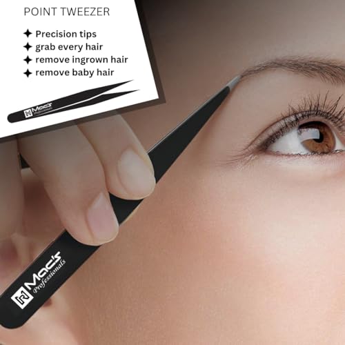 Macs Professional Tweezers Set - 3 Pcs Stainless Steel Precision Pointed & Slant Tweezers for Eyebrows and Ingrown Hair Removal