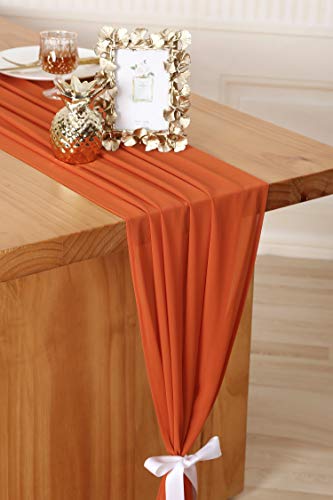 Burnt Orange Chiffon Table Runner - 27 x 168 Inch Rustic Wedding Decor