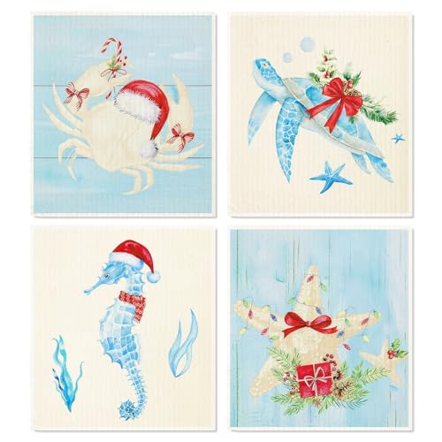 Whaline Swedish Dishcloths - 4 Pack Reusable Ocean Animal Kitchen Towels