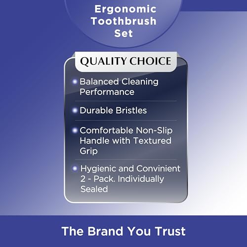 Quality Choice Medium Bristle Toothbrushes 2-Pack with Ergonomic Grip