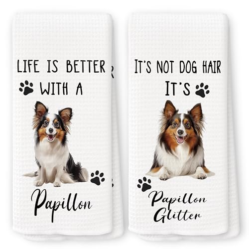 Funny Papillon Kitchen Towels Set of 2 - Decorative Dog Gifts