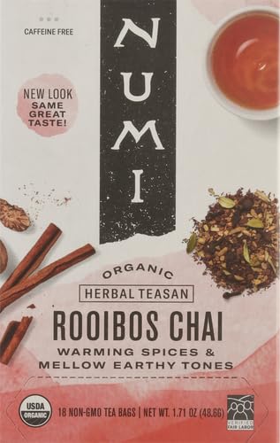 Numi Organic Rooibos Chai Tea - Caffeine Free, 18 Count (Pack of 2)