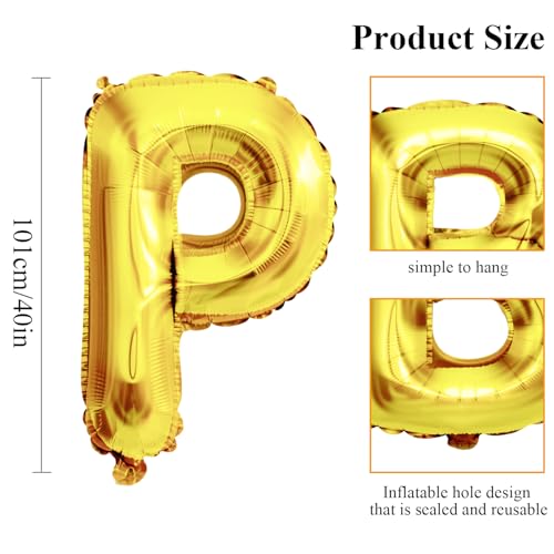 Joycard 40 Inch Large Gold Letter P Foil Balloon for Parties & Birthdays