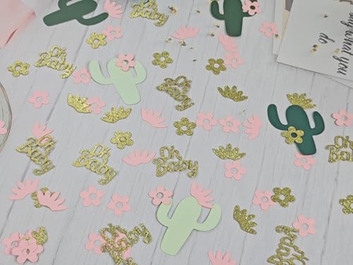 Hawaiian Cactus Baby Shower Table Confetti - 100 Pcs Pink Tropical Scatters