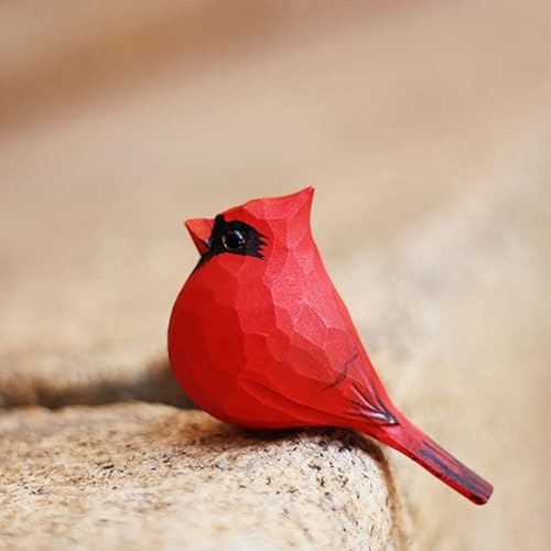 LWINGFLYER Handcrafted Wooden Cardinal Figurine - 3-Inch Red Bird Statue