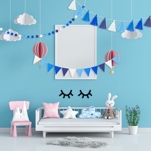 Irenare Blue Pom Pom Garland - 4 Pcs, 9.8 ft Classroom Decor