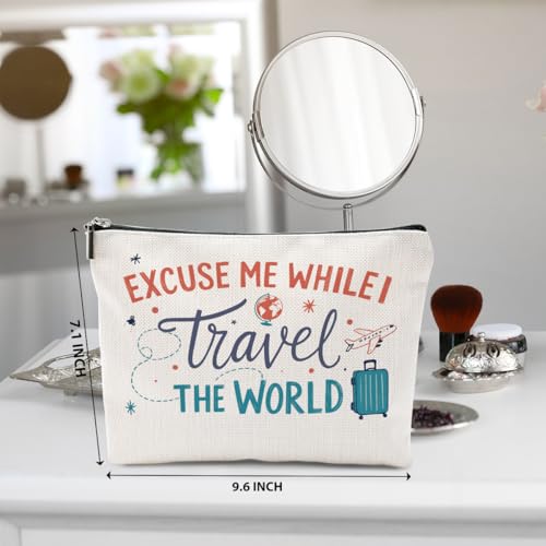 Travel Makeup Bag for Women - Portable Cotton Linen Cosmetic Pouch