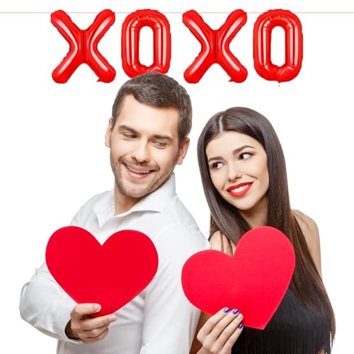 Tedercle 16-Inch XOXO Red Foil Letter Balloons Banner for Valentine's Day