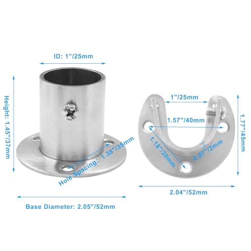 1 Inch Stainless Steel Closet Rod Holders - U-Shaped & O-Shaped Support Brackets