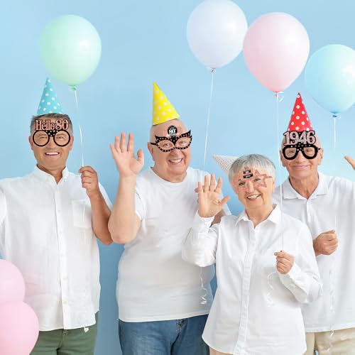 80th Birthday Paper Glasses Photo Props - 12Pcs Vintage 1946