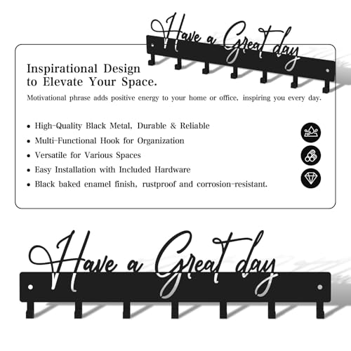 Have a Great Day Key Hooks - Stylish Black Metal Wall Mount Holder
