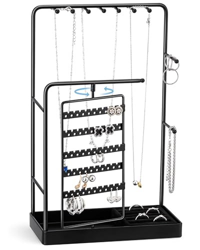 ProCase Rotating Jewelry Organizer Stand, 5-Tier Earring Holder, Black Medium