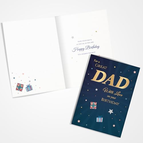 Dad Birthday Card - Premium A5 with Gold & Navy Star Design