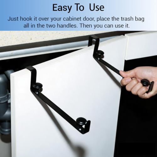 Black Trash Bag Holder for Kitchen Cabinets - Stainless Steel Hooks