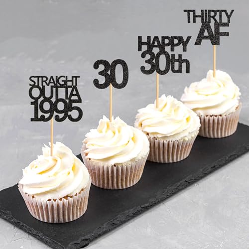 48 Pack Black Straight Outta 1995 Cupcake Toppers for 30th Birthday