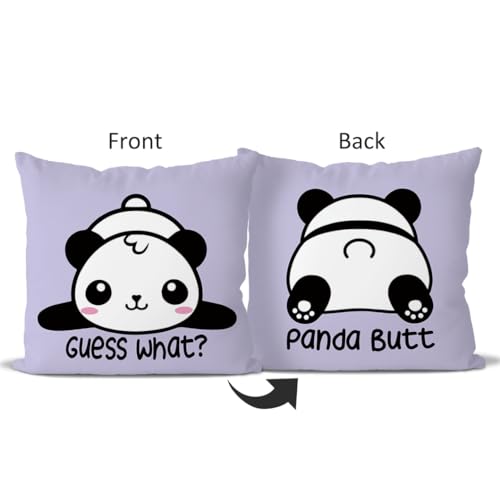 Purple Cute Panda Reversible Throw Pillow Cover - 18x18 Inch
