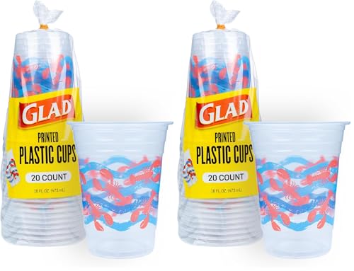 Glad 16 oz Clear Plastic Cups with Lobster Waves Print - 20 Count