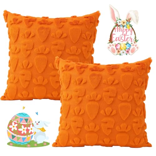 Easter Carrot Pillow Covers Set of 2 - 18x18 Inch Holiday Decor