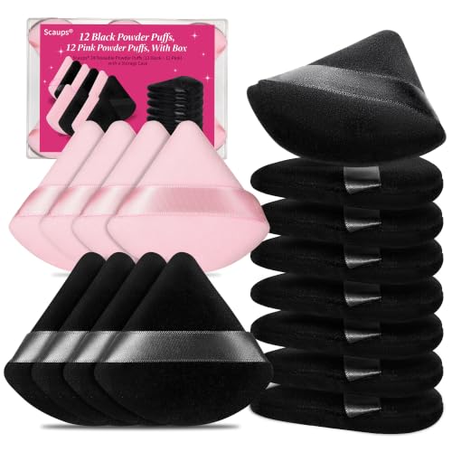 Scaups 24Pcs Triangular Makeup Powder Puffs with Storage Case