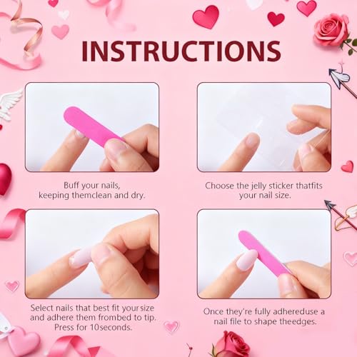Valentine Press On Nails Medium Almond False Nails with Heart Bow