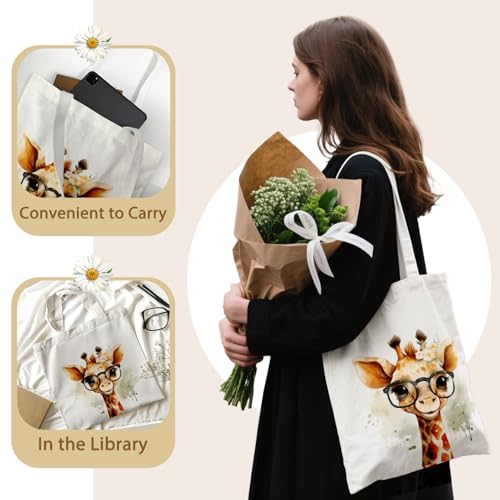 Giraffe Canvas Tote Bag for Women - 15x15 inch - Reusable Shopping Bag