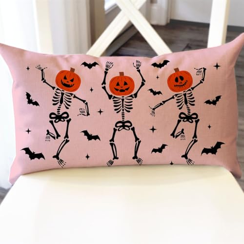 Halloween Dancing Skeleton Throw Pillow Cover 12x20 Inch Lumbar Case