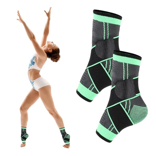 2 Pcs Ankle Brace for Kids - Kids Compression Socks, Youth Ankle Brace for Sports, Adjustable Support for Running, Sprains and Fitness, Compression Ankles Socks for Women, Unisex (Green)
