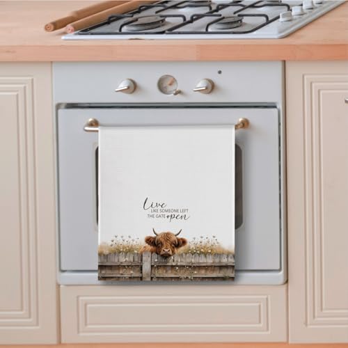Farmhouse Highland Cow Kitchen Towels - 16x24 Decorative Hand Towels